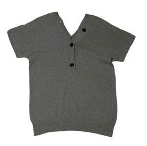 ELLIOTT Lauren Women's Sweater Grey Button Short Sleeve Cotton Cashmere Small